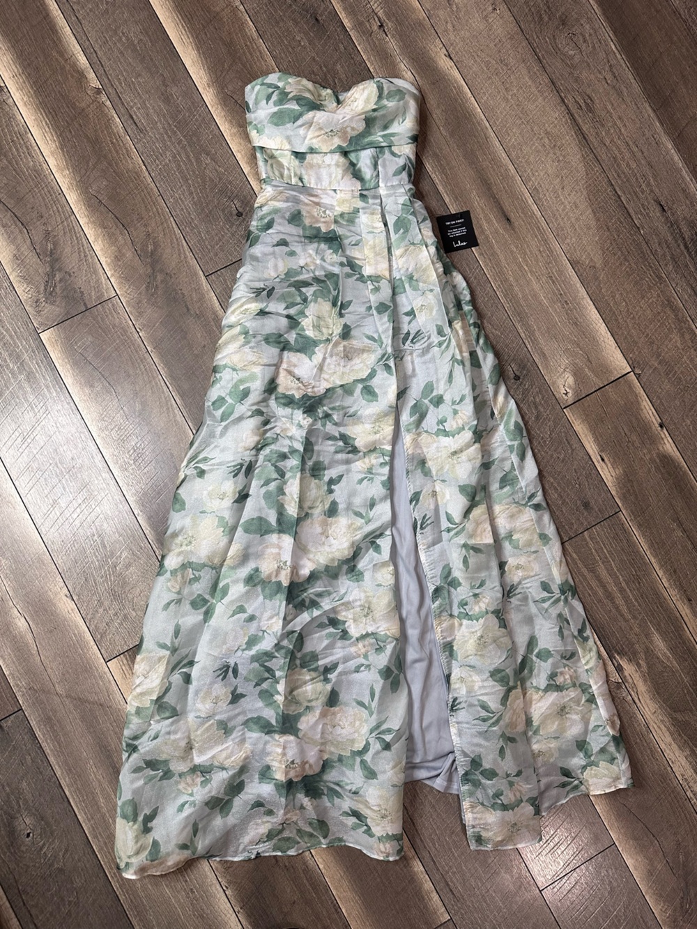 Lulus Exceptional Sight Light Blue Floral Lace-Up Strapless Maxi Dress